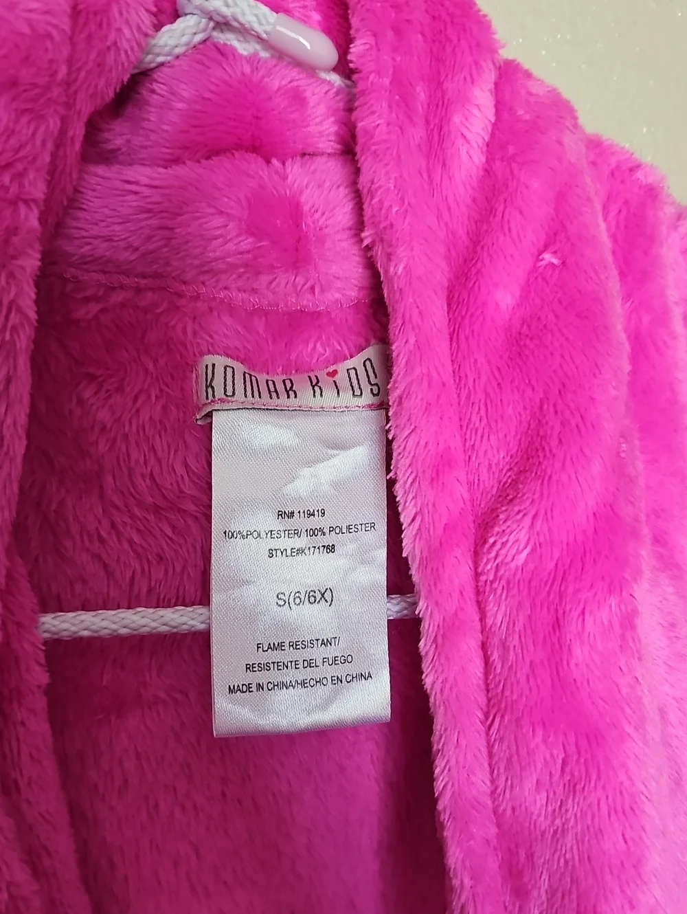 Komar Kids Bright Pink & Heart Pockets Girls Bath Robe Size 6/6X